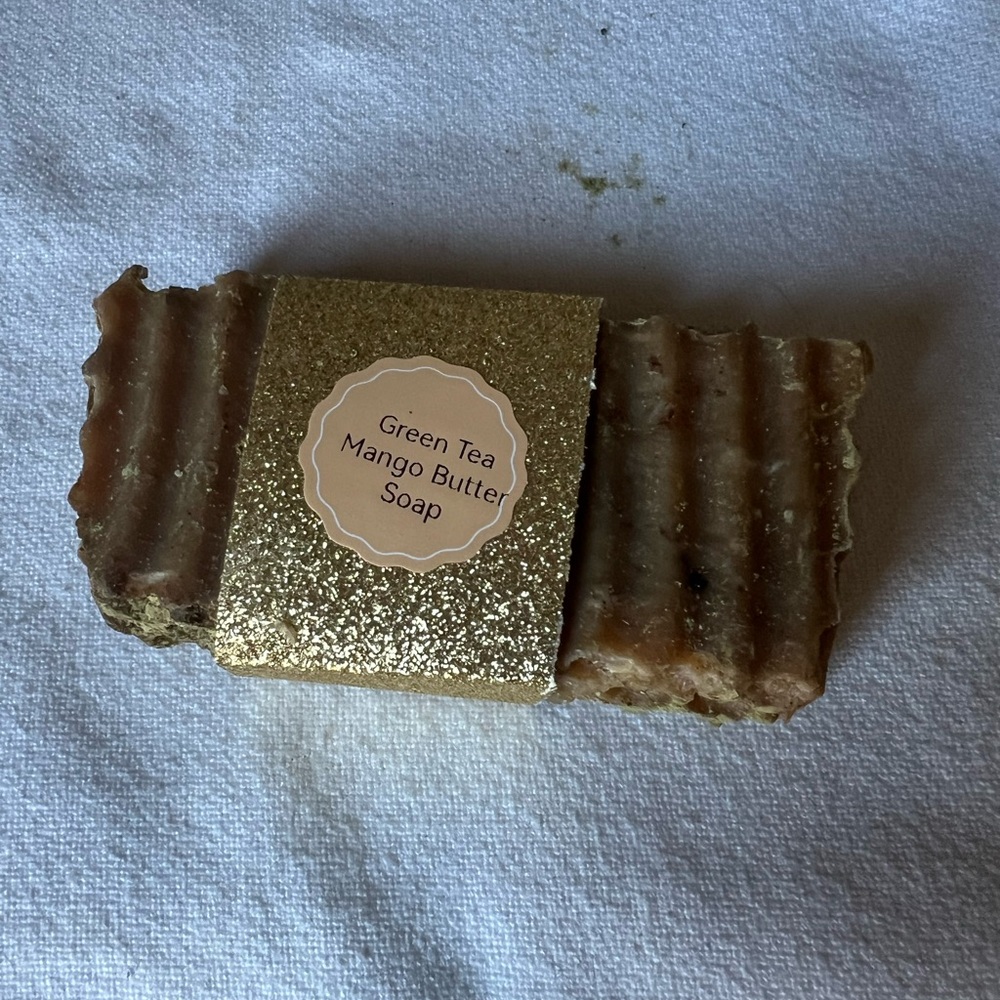 Hand Crafted Gold-Wrapped Green Tea Mango Butter Soap - Picture 3 of 5